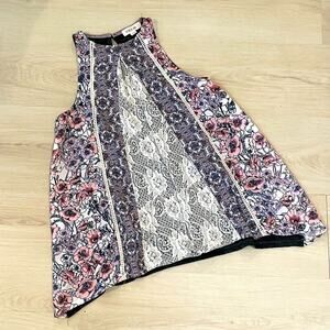 Taylor & Sage Floral and Lace Swing Halter Tank Top Size Small EUC